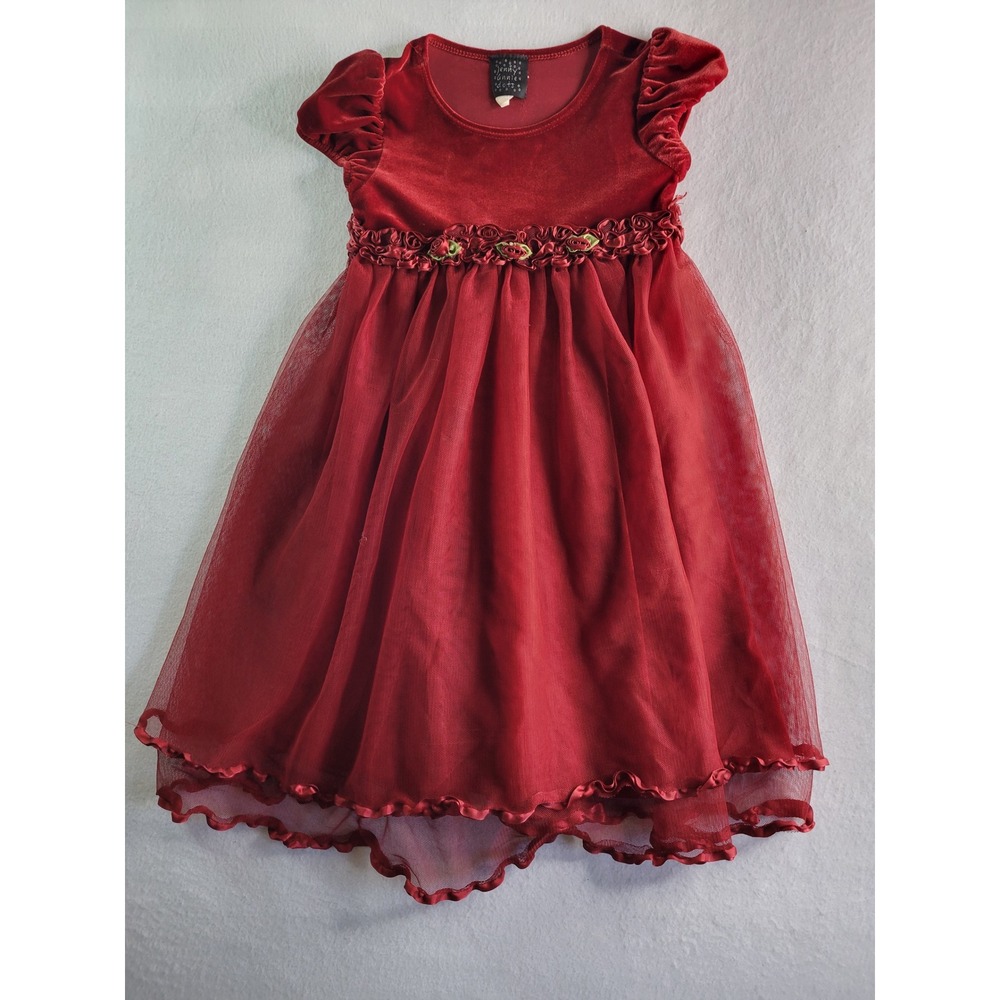 Jenny Annie Dots Girls Red Velvet Tulle Rosette Holiday Party Dress Size 7